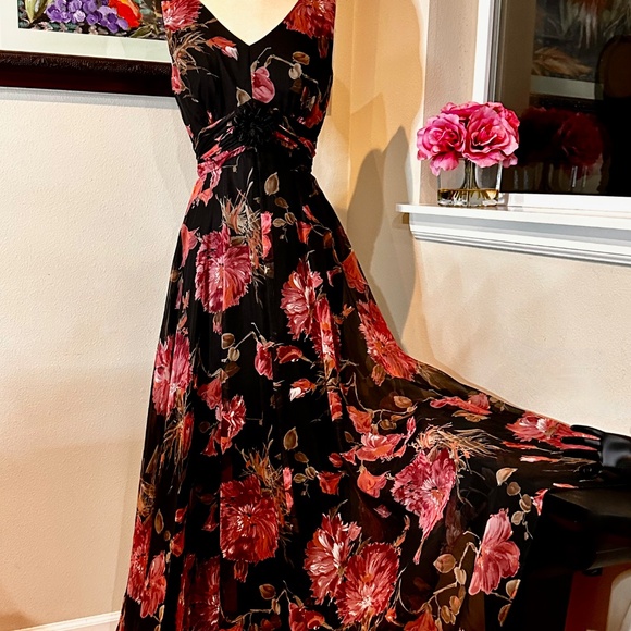 Maxi Dress w Circular Skirt in Floral Chiffon c1970s Randy Collection Original - Picture 8 of 16